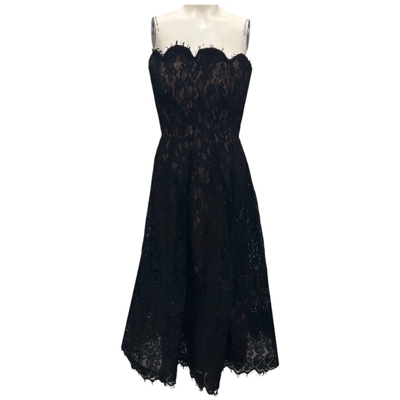 RENE RUIZ COLLECTION BLACK STRAPLESS SCALLOPED LACE MIDI DRESS - Picture 1 of 5